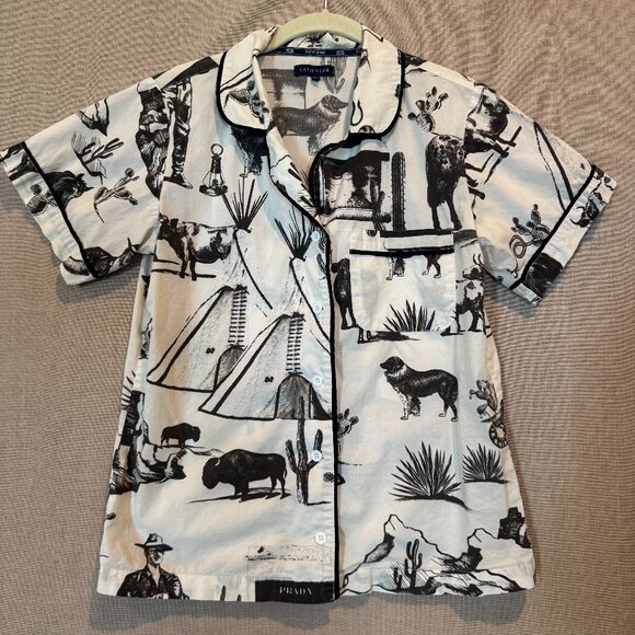 Katie Kime Western Toile Marfa Pajama Top Women’s XS Cowboy Desert Cactus Cotton - Picture 2 of 6